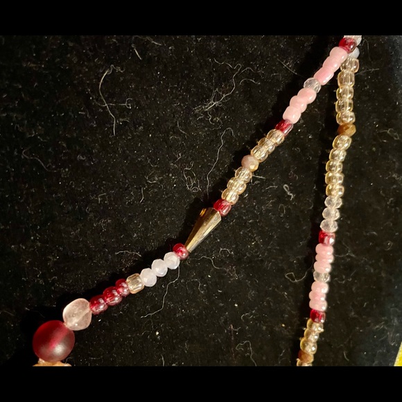 Handmade Red, Pink, & Gold Crystal & Beaded Statement Necklace - Picture 4 of 5